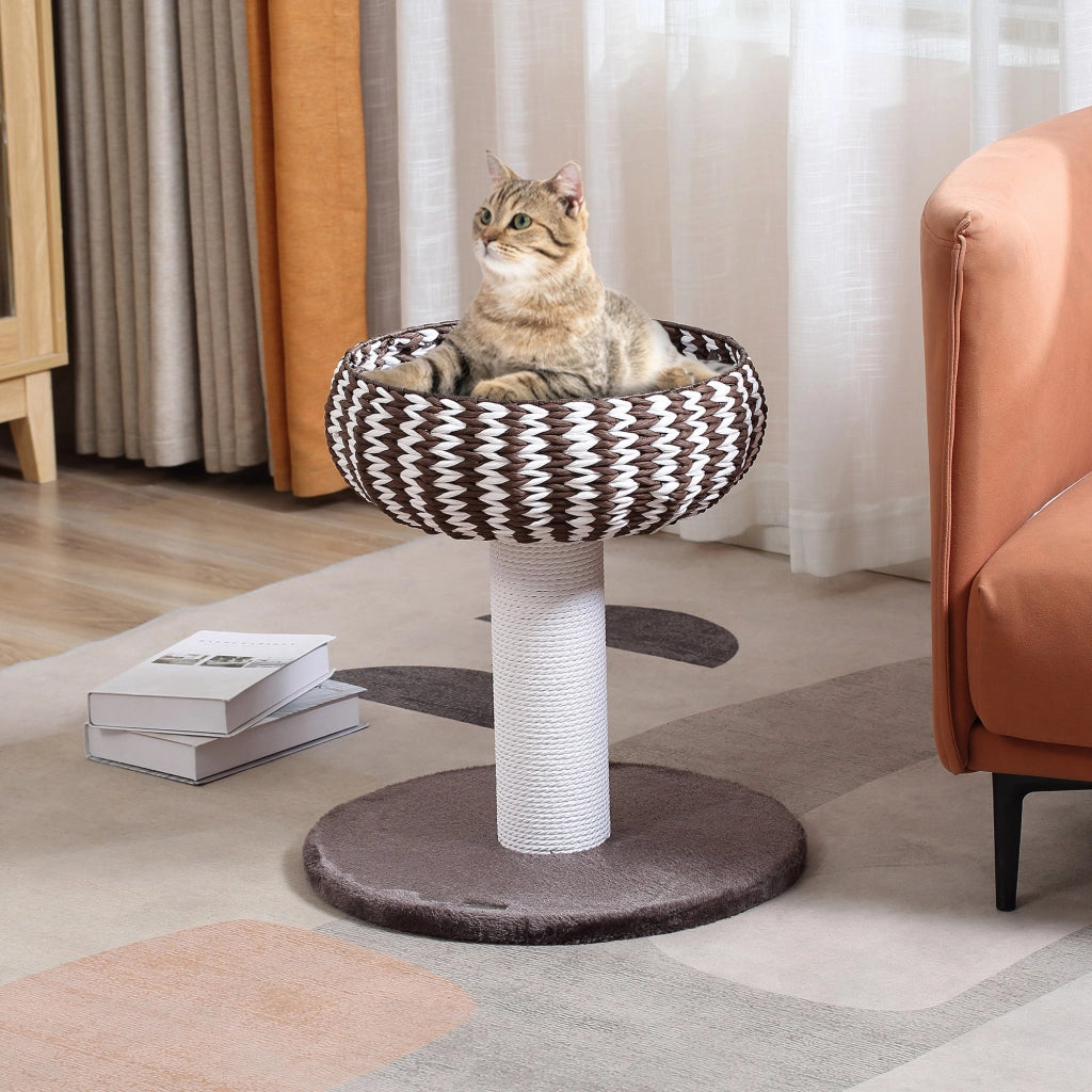 Torre Riscatore per Gatti con Letto e Cuscino ¨C Zephmum ¨C 50x50x52 cm Marrone e Bianco