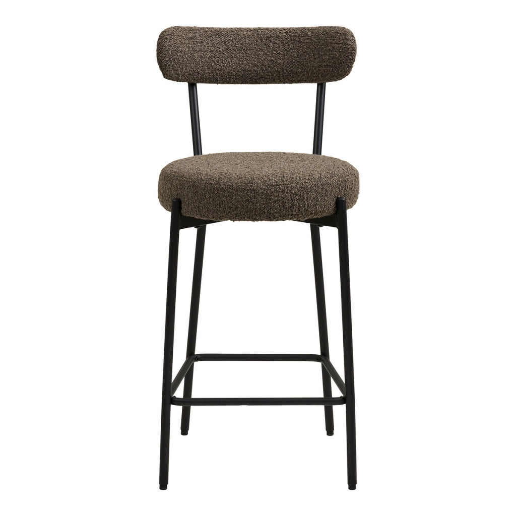 Badalona - Sgabello counter in bouclé marrone con gambe nere 39x46x90 cm