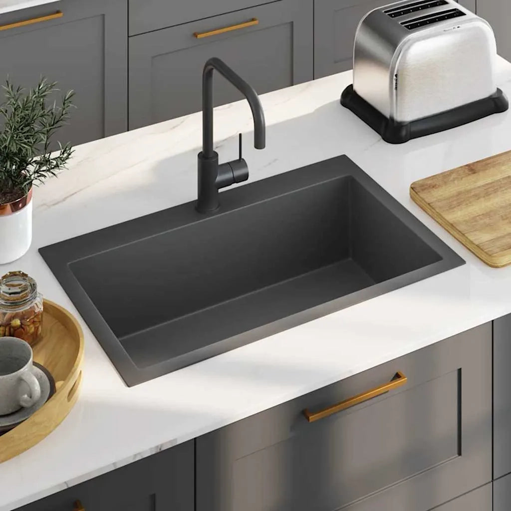 Lavello da Cucina Lavorato a Mano-Lavandino-Lavabo Nero Acciaio Inox 376603