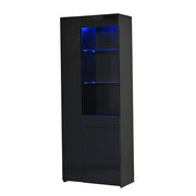 Vetrina con 2 ante e 1 cassetto con LED e ripiani in vetro temperato per soggiorno; 70×35×180 cm; nera