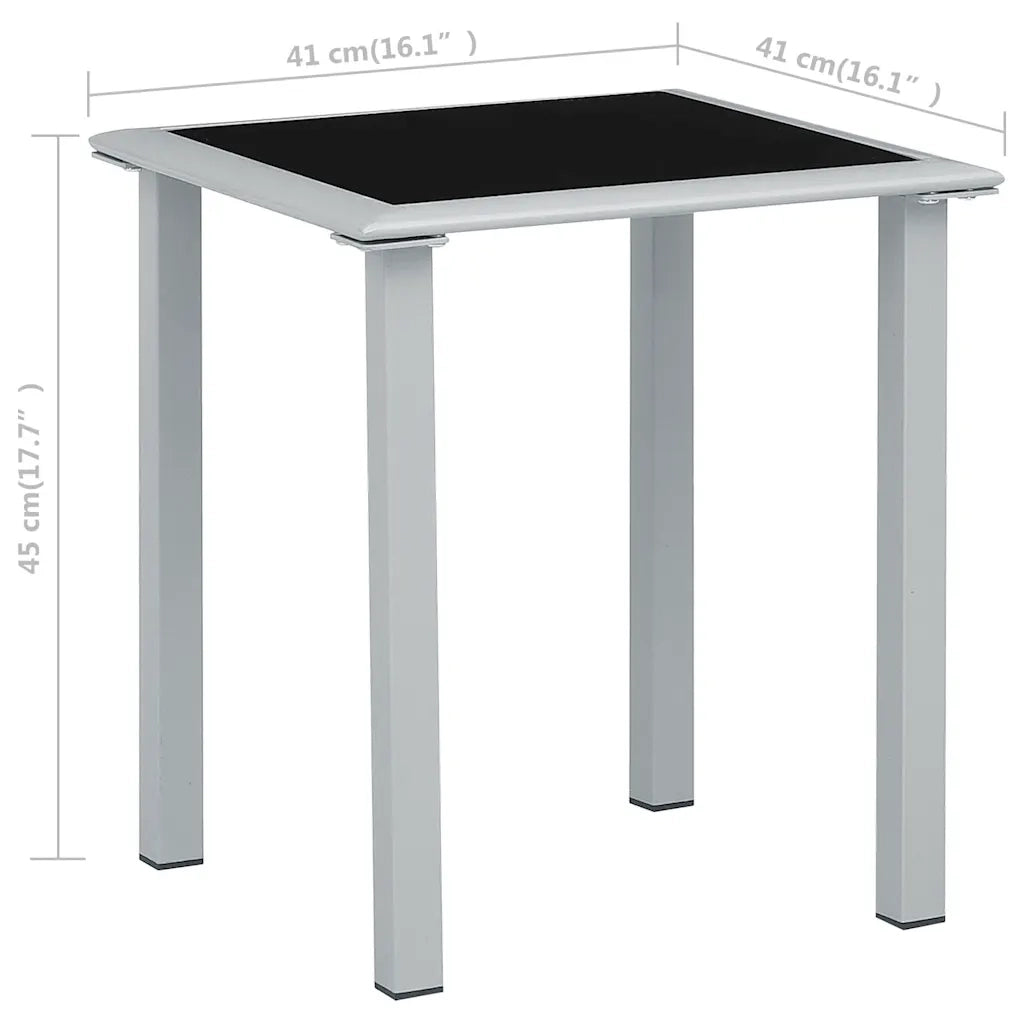 Tavolo da Giardino Nero e Argento 41x41x45 cm in Acciaio e Vetro 310541