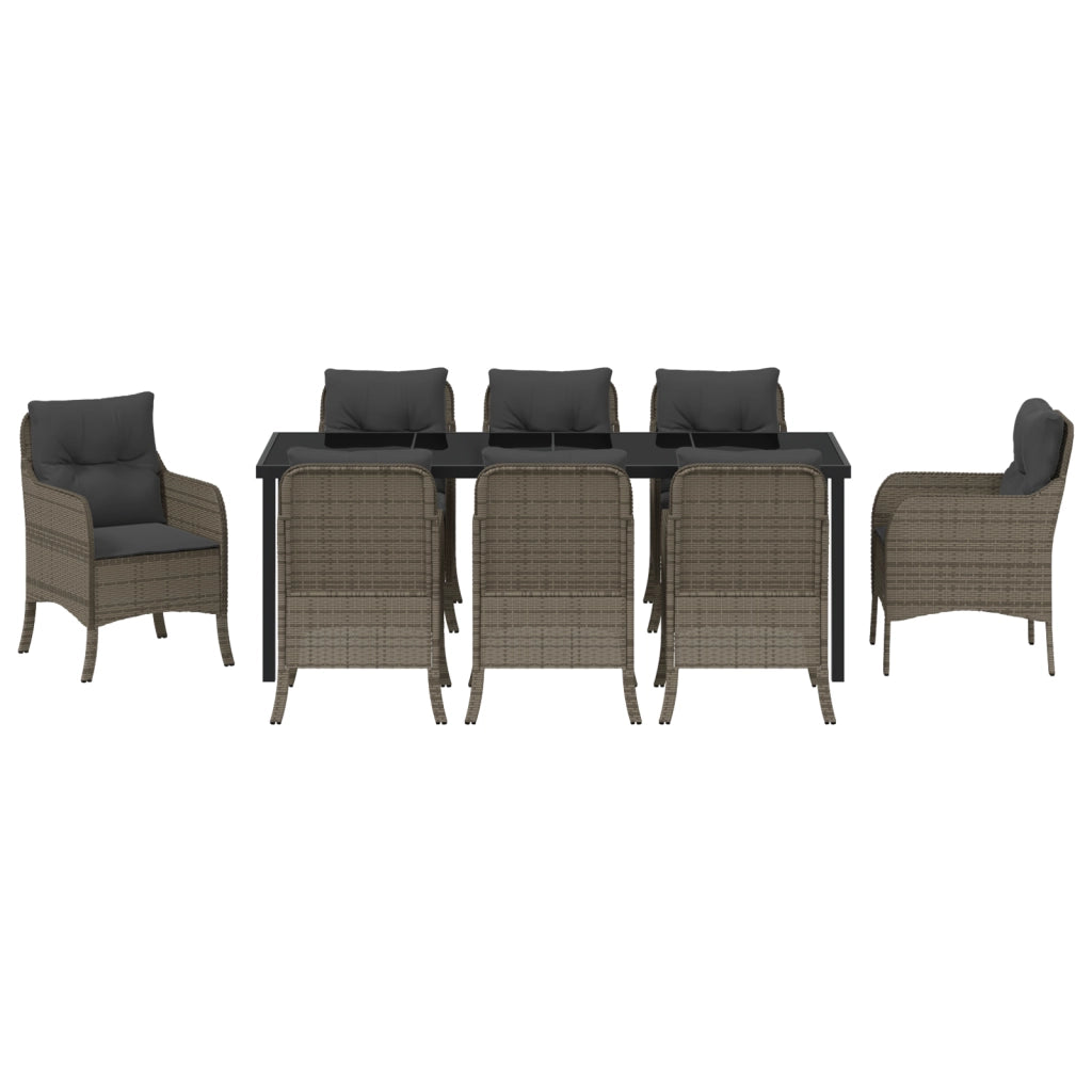 Set da Pranzo da Giardino 9 Pezzi con Cuscini Grigio Rattan Polivalente