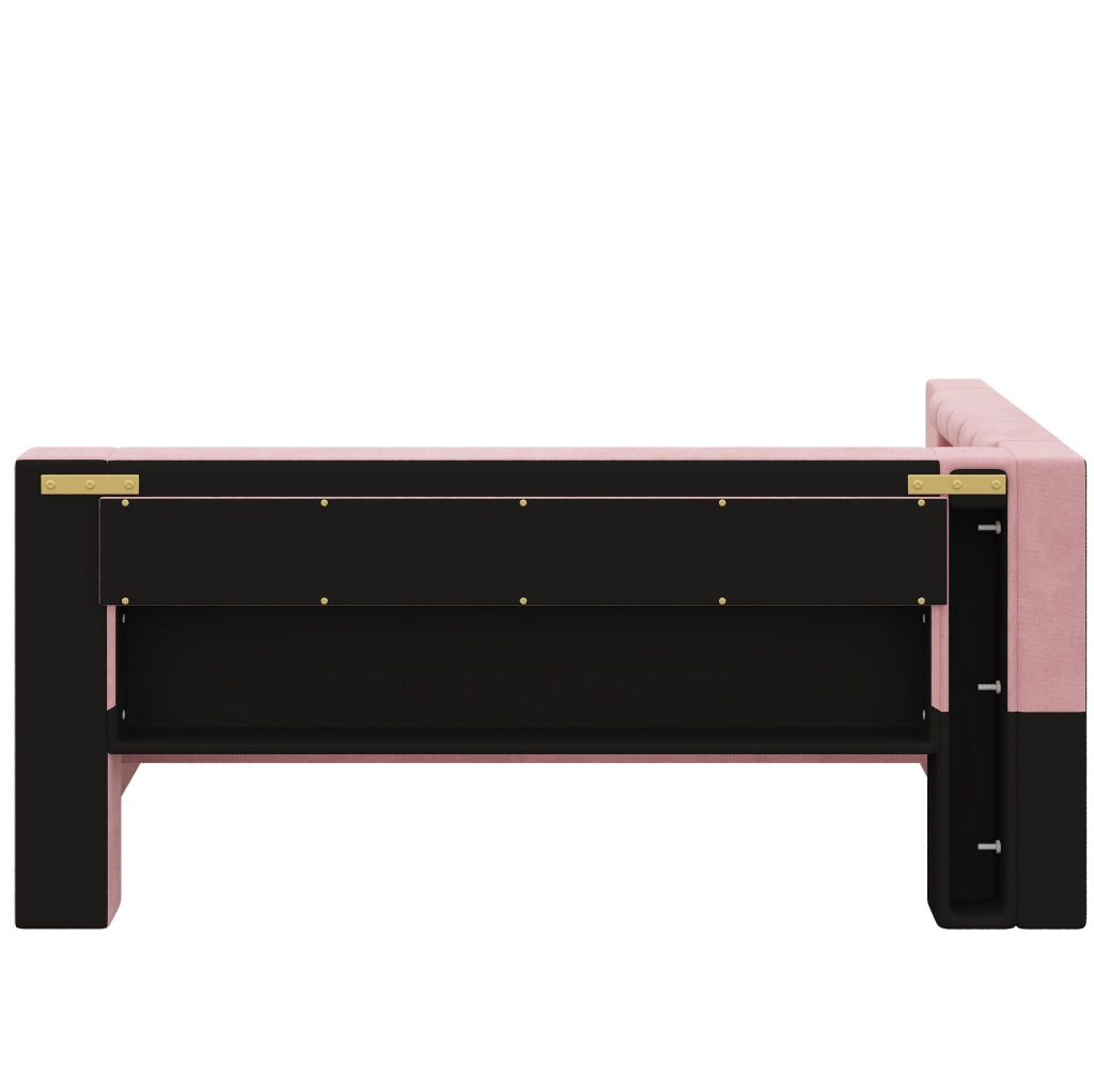 LETTO Imbottito 90x200 cm Rosa con LED, USB, Letto Estraibile e 3 Cassetti