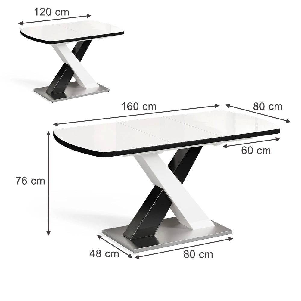 Tavolo da pranzo Chinto Nero/Bianco 120 x 80 cm Estensibile Vicco