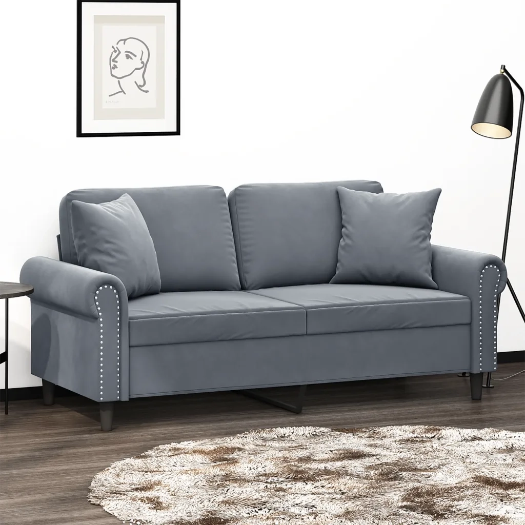 Divano a 2 Posti con Cuscini-Sofa 2 Posti con Cuscini Grigio Scuro 140 cm in Velluto 889472