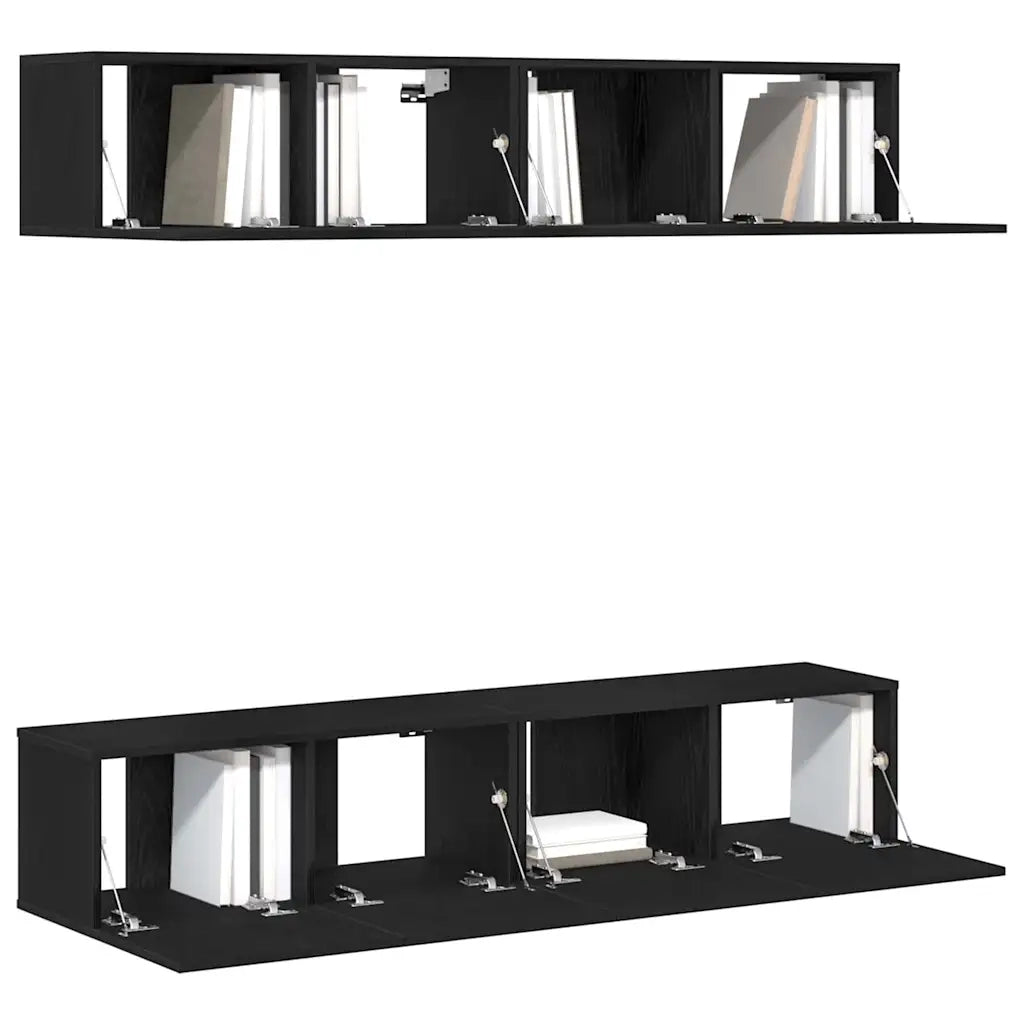 Set mobile TV 4 pz-Credenza per TV Rovere Nero 80 x 30 x 30 cm