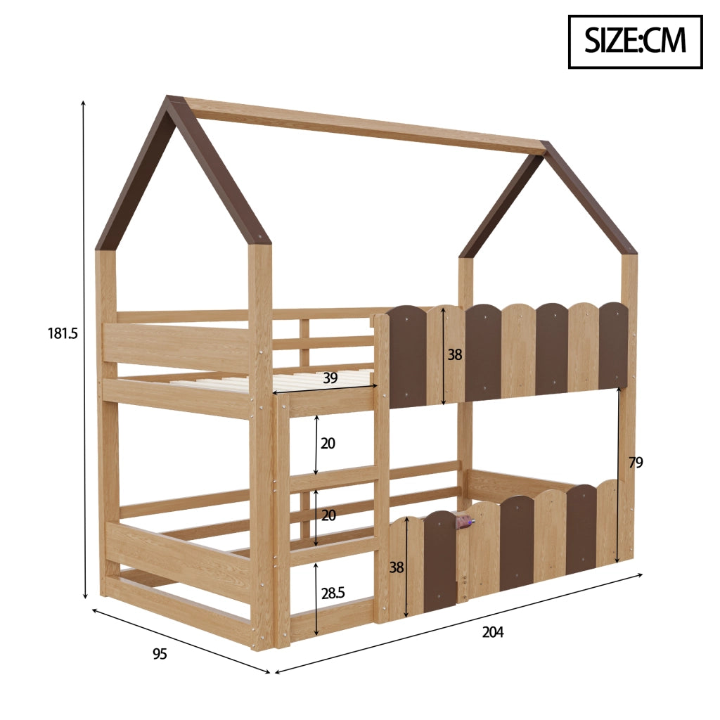 LETTO A CASTELLO per bambini 90x200 cm design casetta legno naturale
