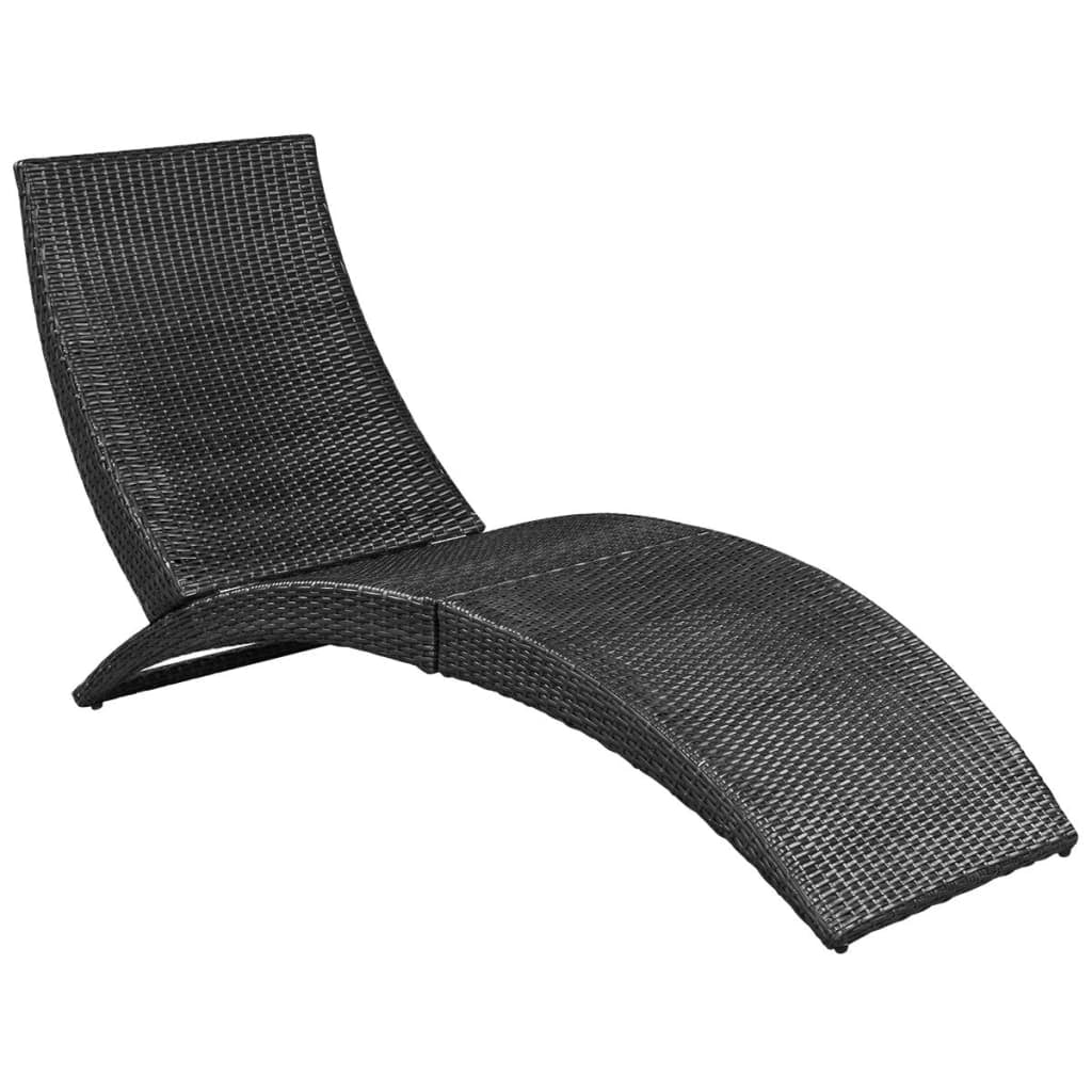 Lettino prendisole sedia a sdraio lettino prendisole letto da giardino mobili da giardino mobili da esterno pieghevoli con cuscino resina intrecciata nera 02_0012858