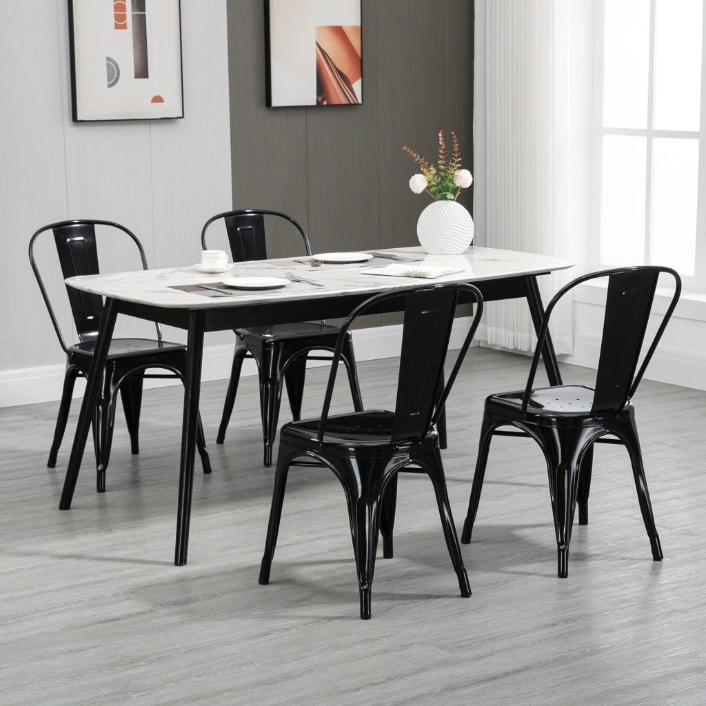 Set 4 Sedie da Cucina Impilabili 53x45x85 cm in Acciaio Nero