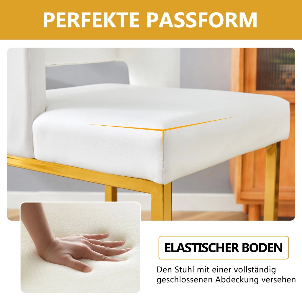 Sgabello da bar set da 2 con seduta imbottita quadrata e gambe in metallo dorato, in PU bianco 91,4 cm