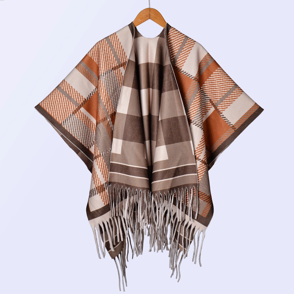 Nuovo scialle double face spesso, stile retr¨°, ampia cappa da donna.