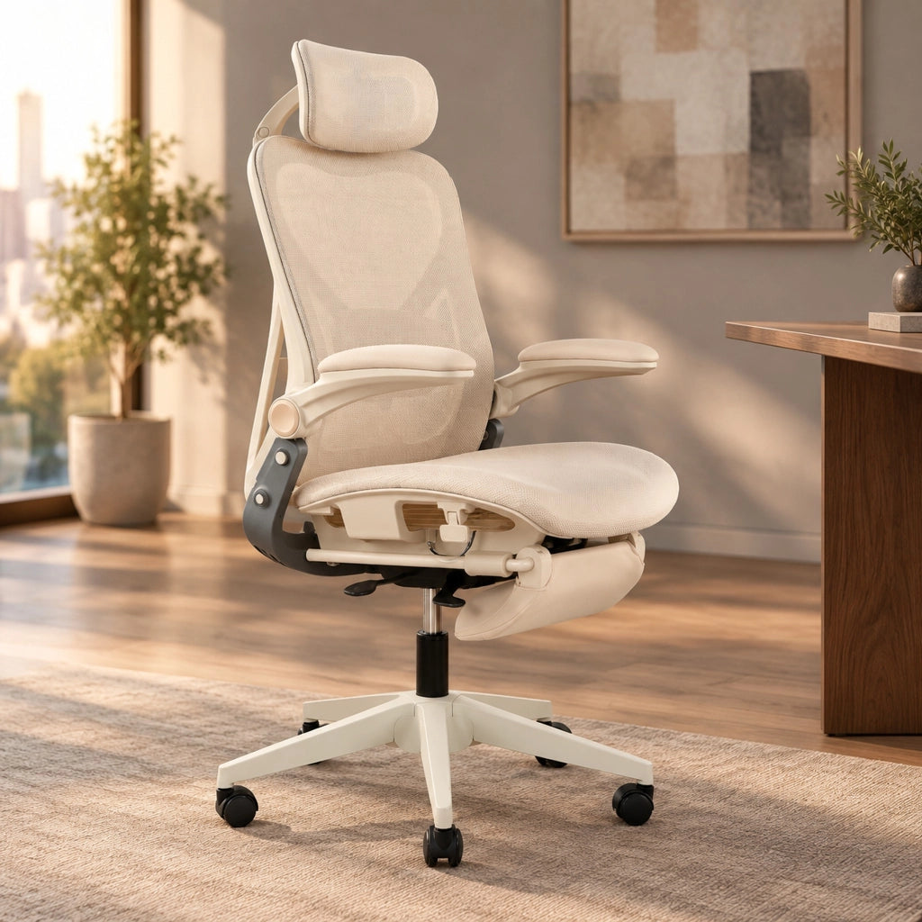 SEDIA Ergonomica da Ufficio Pieghevole in Rete Color Crema