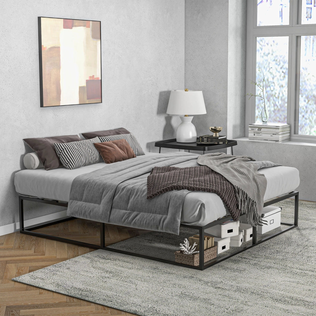 Struttura Letto con Doghe in Compensato e Contenitore inferiore, 190x160x35cm, Nero e color legno