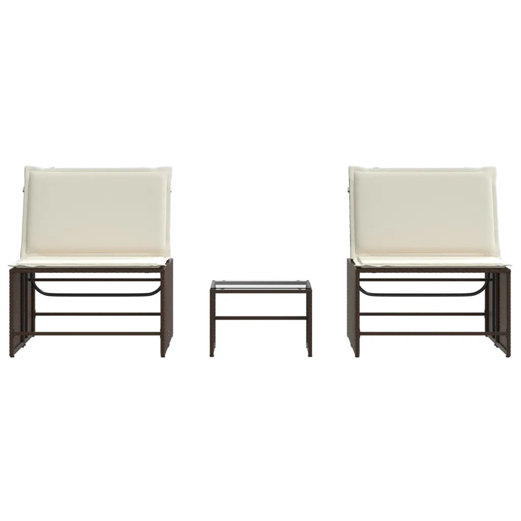 Lettini Prendisole 2 pz | Sdraio da giardino | Lettino da sole con tavolo marrone in polyrattan