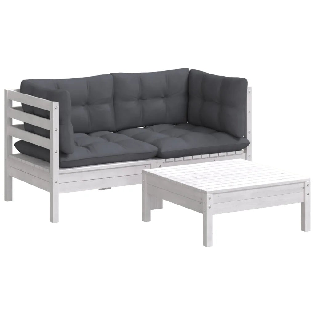 Set Divani da Giardino 3 pz | Set Salotto da Giardino con Cuscini Antracite Legno di Pino