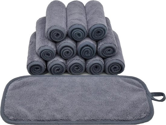 Pannelli rimovitori di trucco per viso, occhi e labbra - pannelli rimovitori di trucco riciclabili con microfibra morbida per la pulizia del viso 6 x 12 pollici 12 pacchetto (grigio)