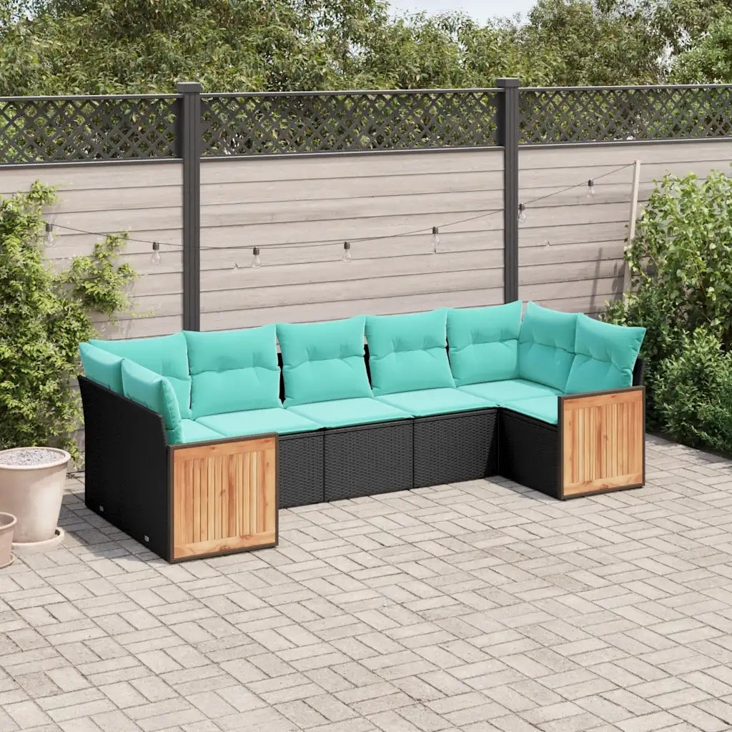 Set Divani da Giardino 7 pz con Cuscini Nero in Polyrattan 3227947