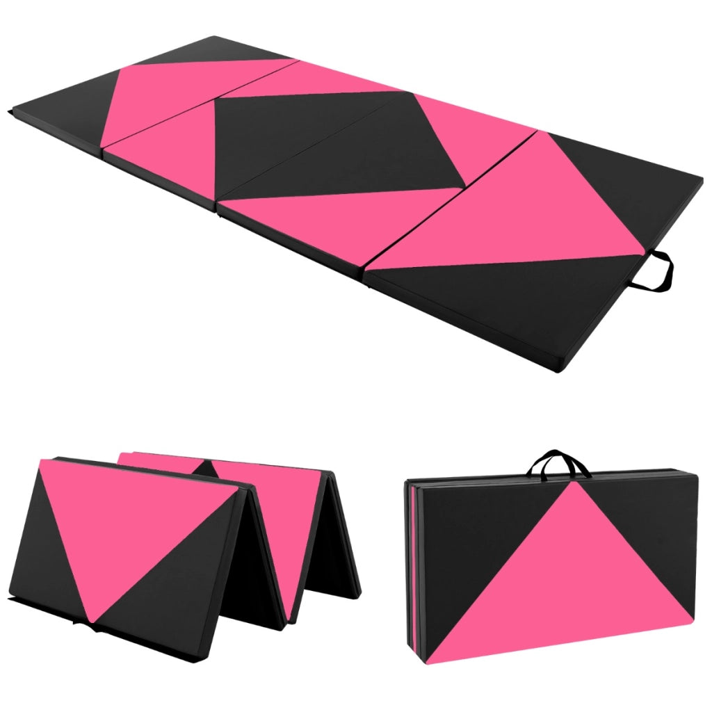 Tappetino ginnastica pieghevole, Tappetino per tumbling in pelle PU con chiusure a strappo 240x117x5cm Rosa-Tappetini ginnastica e yoga