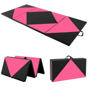 Tappetino ginnastica pieghevole, Tappetino per tumbling in pelle PU con chiusure a strappo 240x117x5cm Rosa-Tappetini ginnastica e yoga