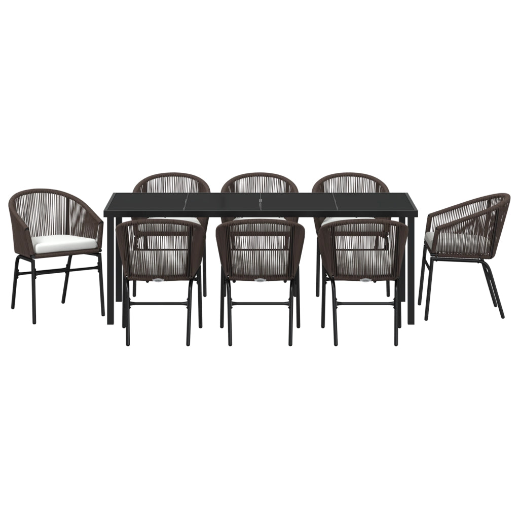 Set da Pranzo da Giardino 9 Pezzi Marrone in Polyrattan
