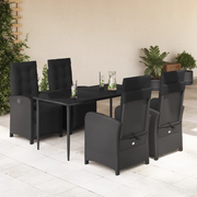 Set da Pranzo da Giardino 5 pz Nero con Cuscini in Polyrattan