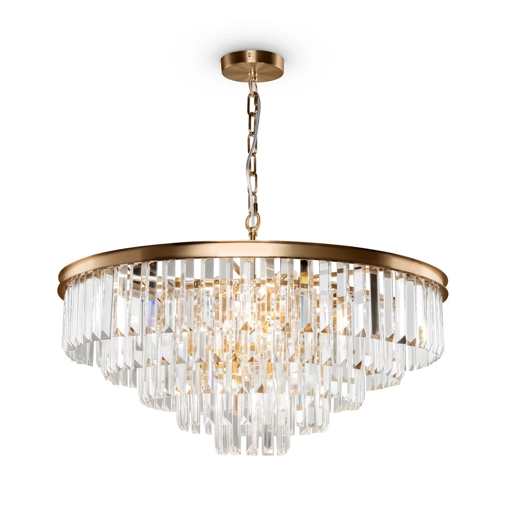 Lampadario Contemporaneo Revero Metallo Ottone 12 Luci Diffusori Vetro