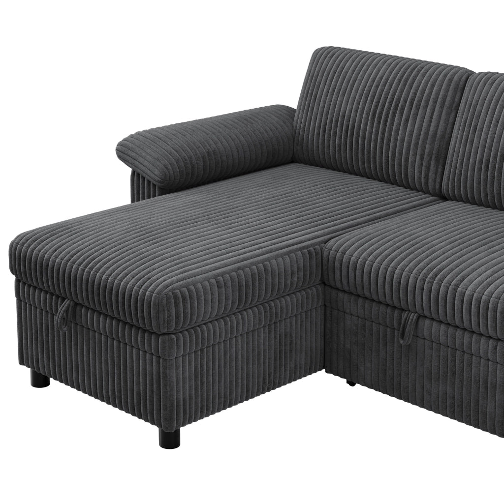 Divano angolare L con funzione letto; ottomana reversibile con contenitore; USB/Type?C; grigio