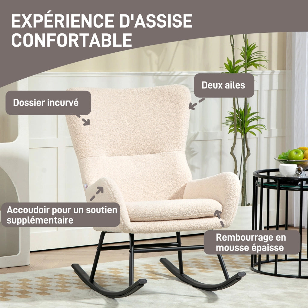 Poltrona a dondolo ¨C zephmum ¨C beige e nero, gambe in acciaio