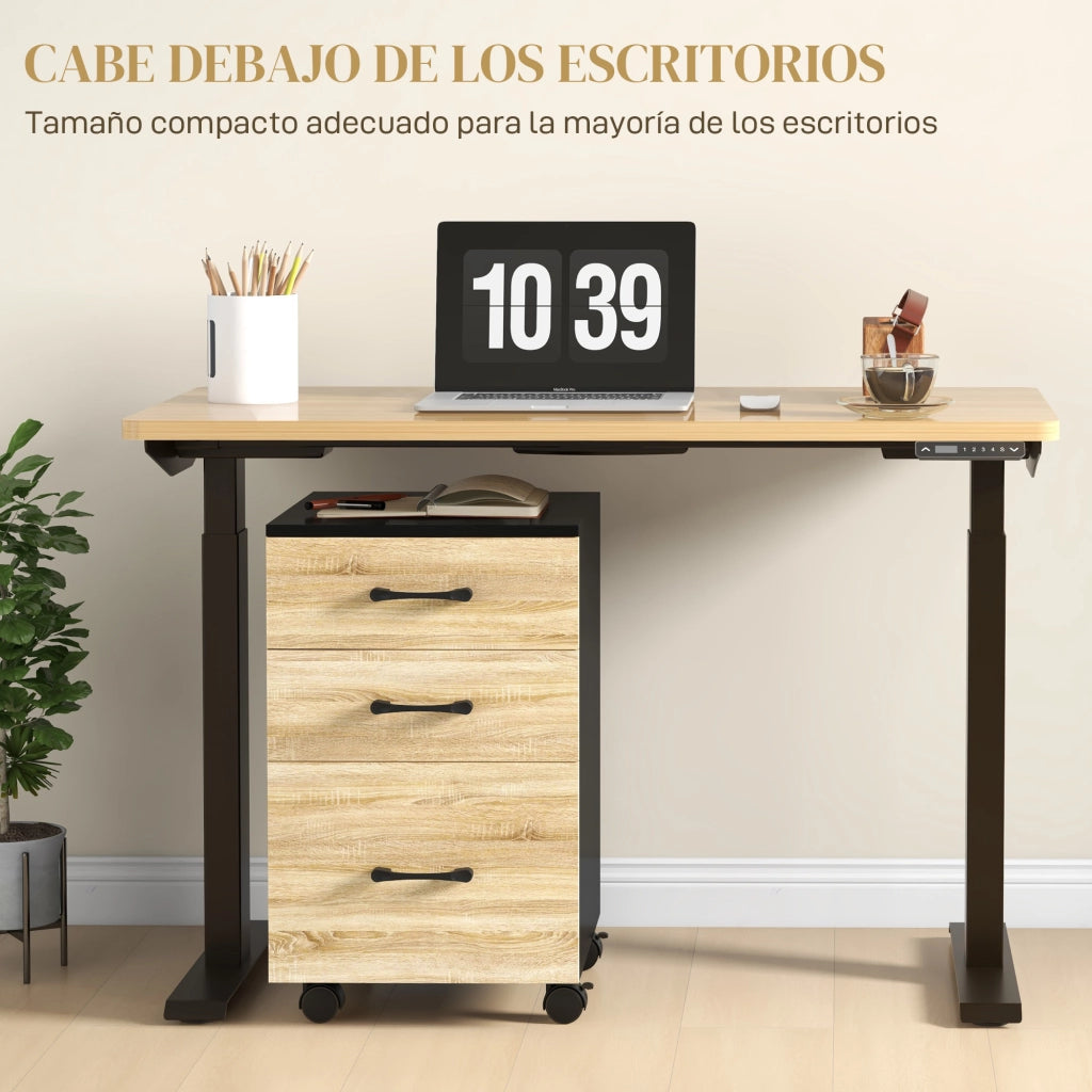 Cassettiera per Ufficio con Ruote ¨C Minimal ¨C 40x42x65 cm Quercia e Nero