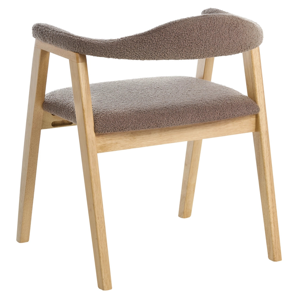 Set di 2 sedie da pranzo marrone chiaro con seduta imbottita schienale in bouclé tortora poliestere struttura in legno di gomma stile retrò per sala da pranzo