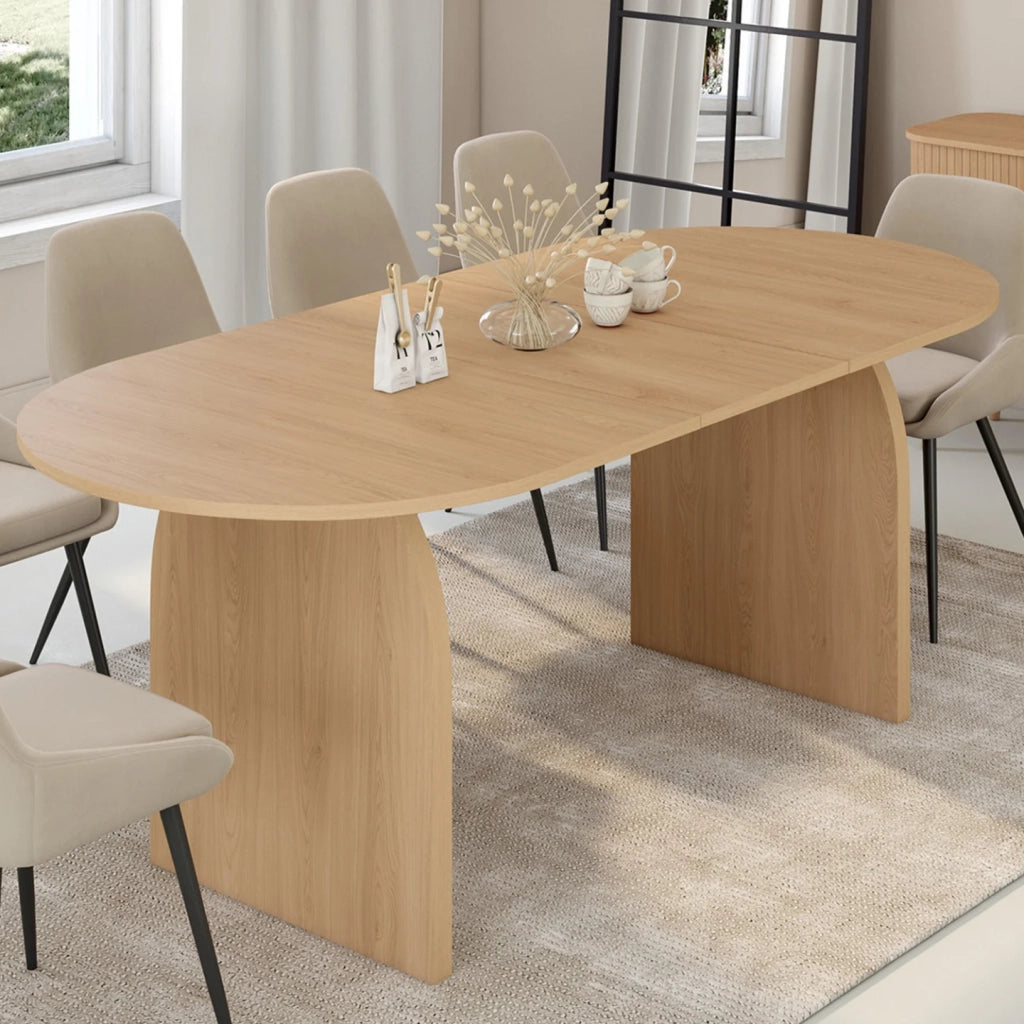 IDMarket - Tavolo da pranzo ovale japandi allungabile EDITH 6-10 persone in faggio effetto legno 160 - 200 cm