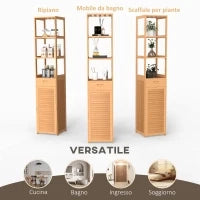kleankin Mobile Bagno Alto in Bambù con 3 Ripiani Aperti, un Cassetto e un Armadietto, 32x30x163 cm, color Legno