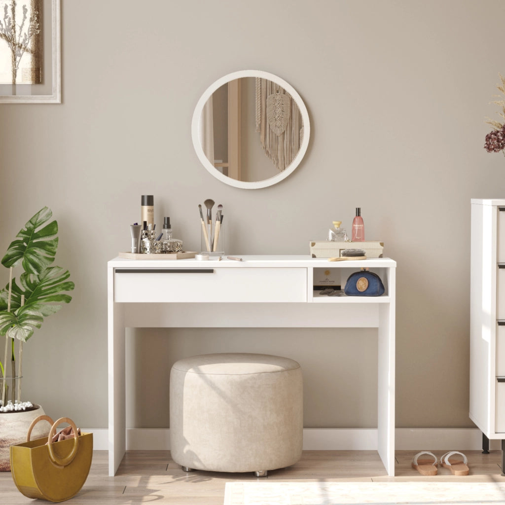 Tavolo da Trucco Vesanto con Cassetto e Scomparto Aperto - Bianco  [en.casa]