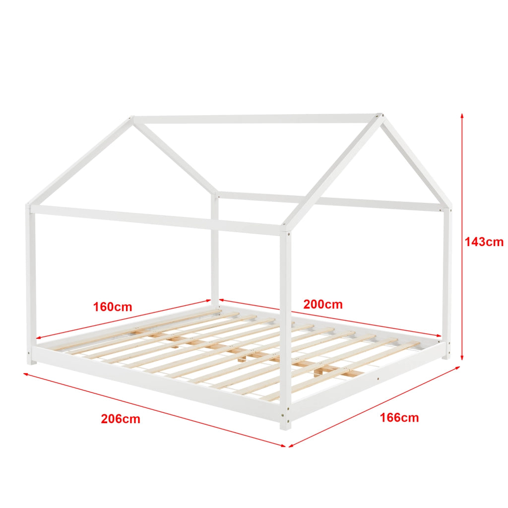 Letto per Cameretta 'Cerro' a Forma di Casetta 160 x 200 cm Legno di Pino Bianco [en.casa]