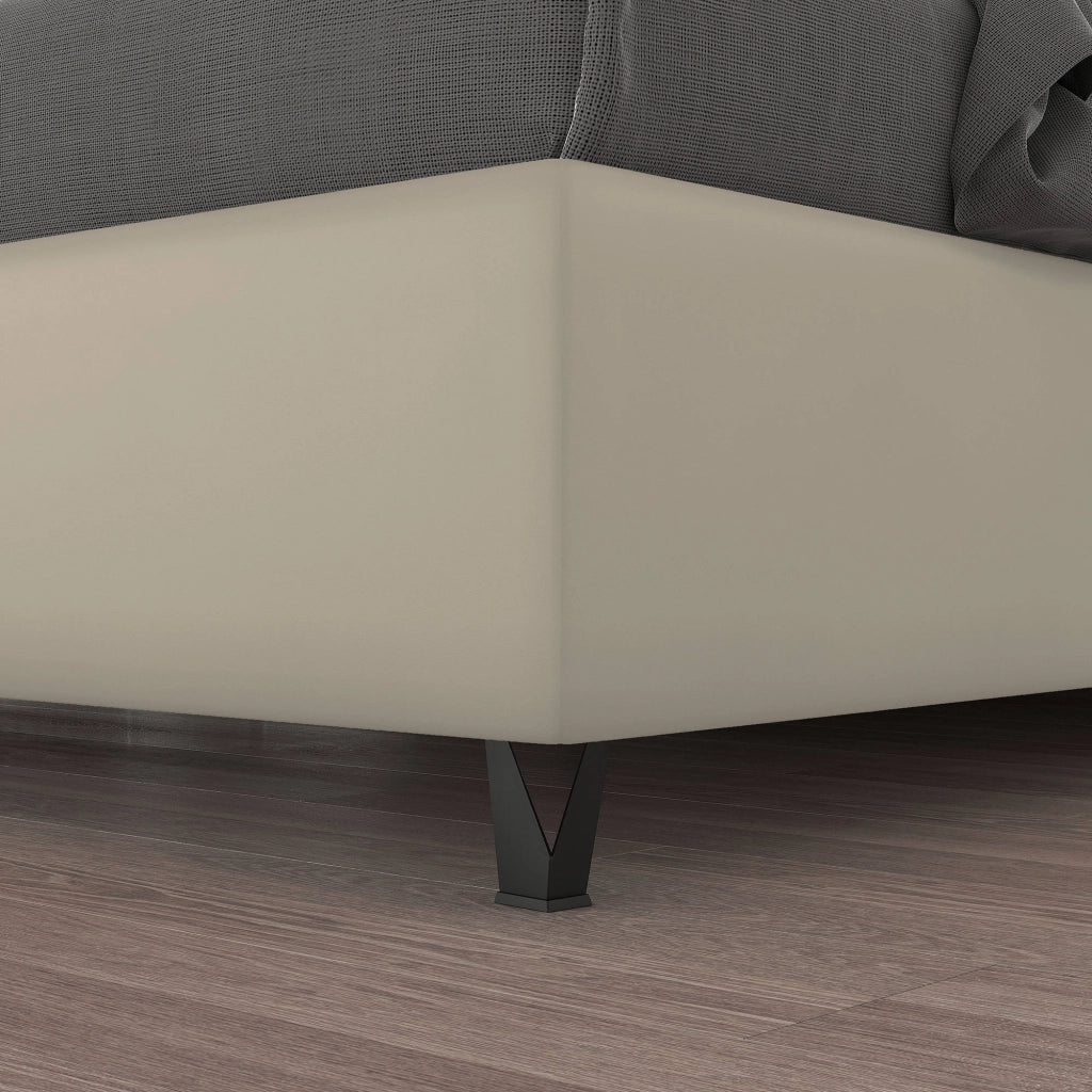 Talamo Italia Letto contenitore piazza e mezza Mozart, Made in Italy, Struttura in ecopelle imbottita, Adatto a materasso 120x190 cm, Panna