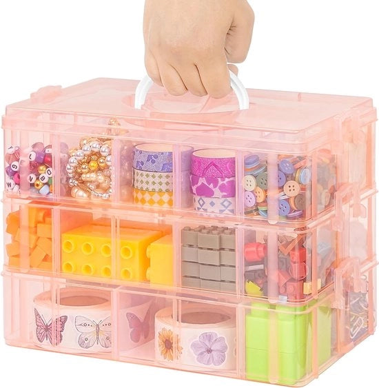 Sortitore per piccoli componenti a 3 livelli, cassetta di lavoro in plastica, contenitore di stoccaggio con 30 cassette e 24 pareti divisorie regolabili, cassa di stoccaggio e cassa di archiviazione per perle