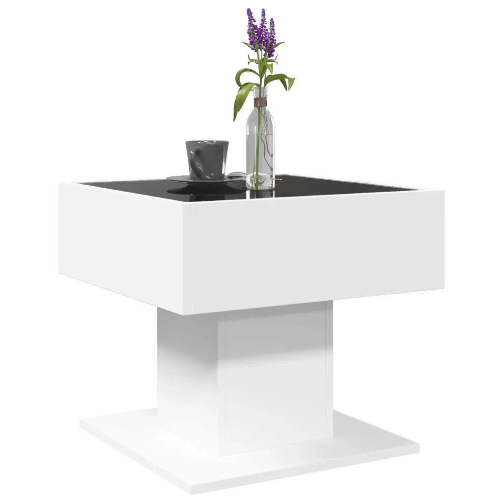 Tavolino Salotto con LED Bianco 50x50x45 cm Legno Multistrato