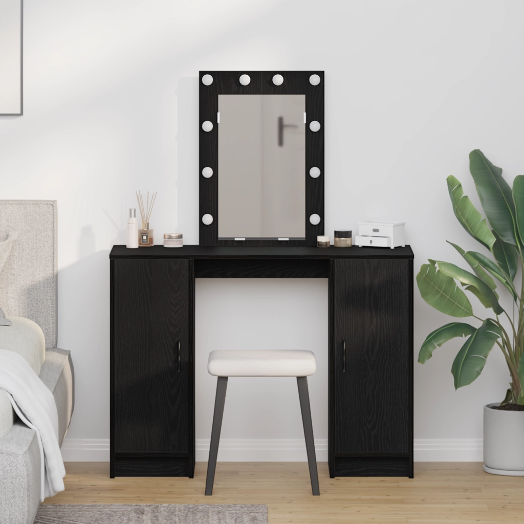Tavolo da trucco  con luci LED Nero Rovere 102x33x135 cm