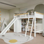 DESMIU Letto a soppalco per bambini 1 posto con scivolo, armadio e vano contenitore 90 × 200 cm, senza materasso