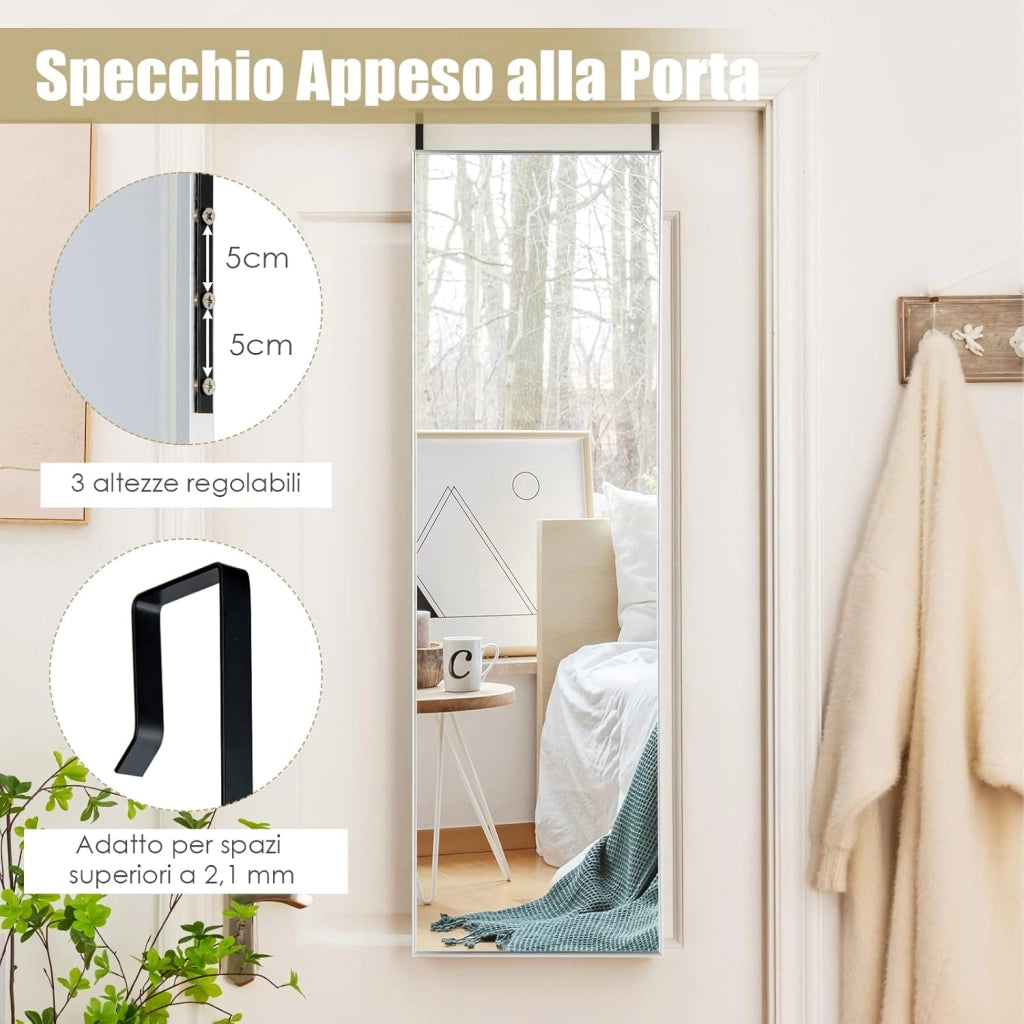 Specchio da Parete Lungo, Specchio a Figura Intera Appendere con Cornice in Lega di Alluminio e Ganci, Per Camera da Letto e Soggiorno, 120 x 37 cm (Argento)