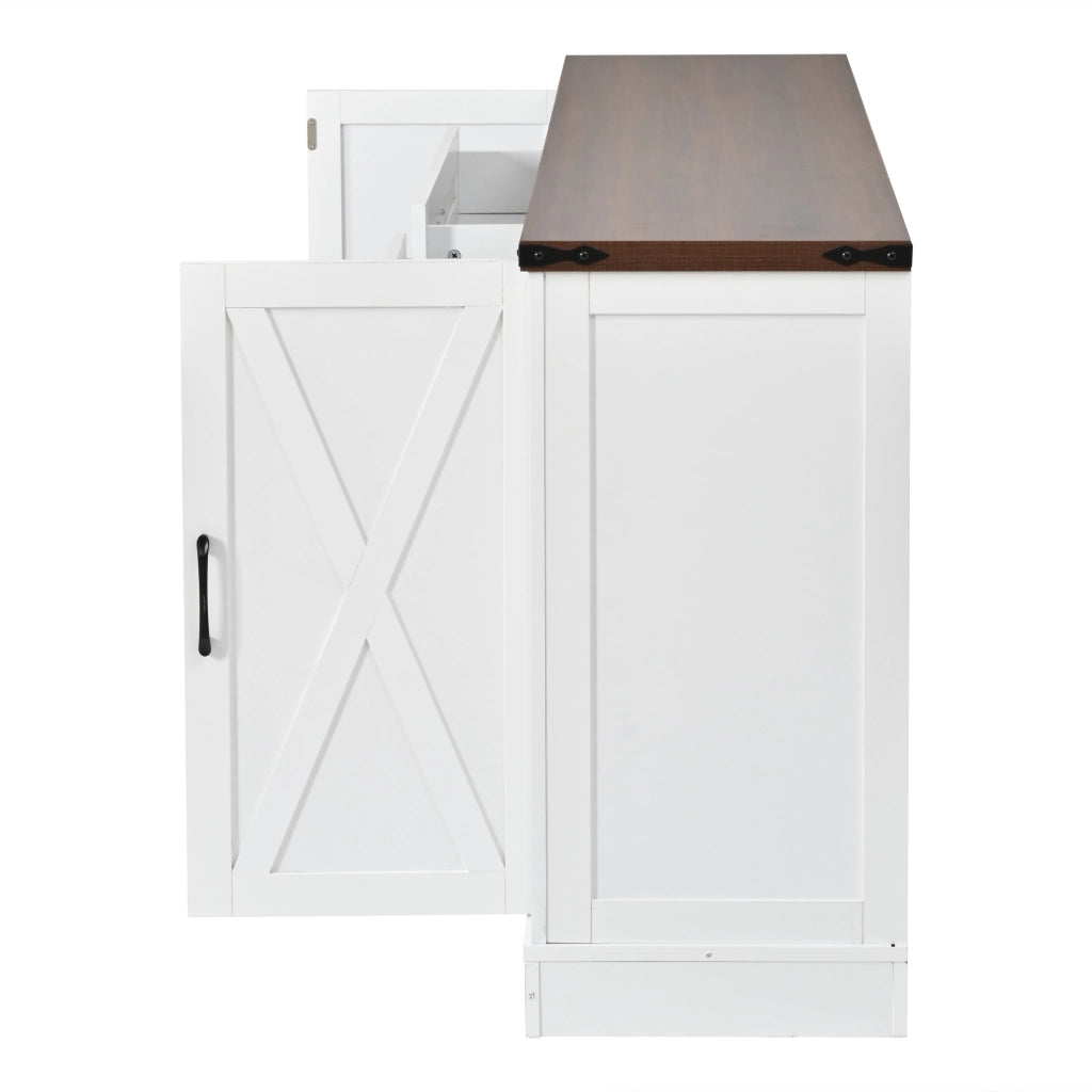 Madia con 4 ante 2 cassetti e ripiani regolabili per cucina soggiorno e ingresso bianco e noce 160 × 39 × 81,5 cm