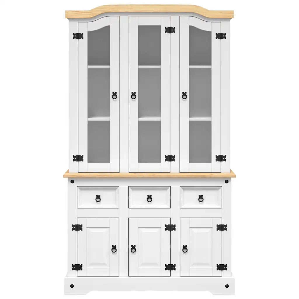 Credenza Corona Bianca 112x43x196 cm in Legno di Pino Messicano