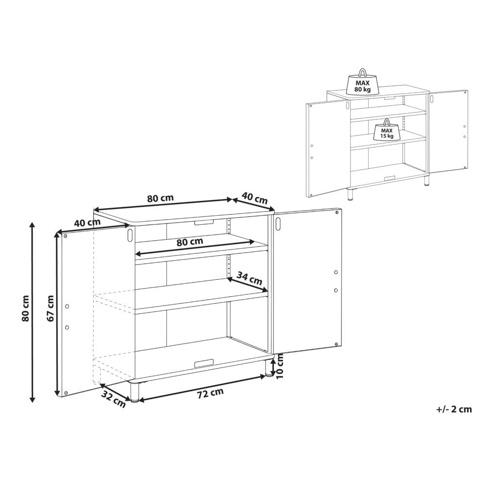 Credenza multimediale in acciaio a 2 ante, colore beige, con angoli arrotondati e maniglie dorate