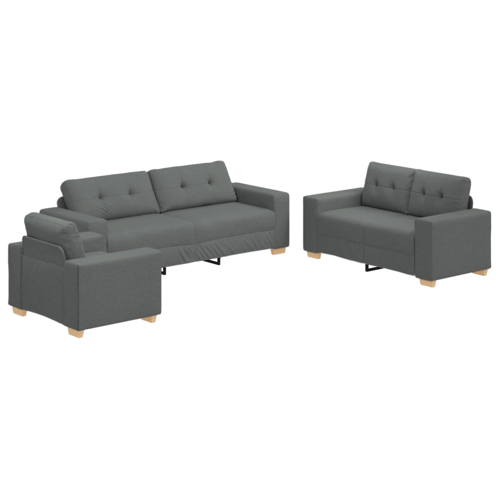 Set divano 3 pezzi grigio scuro con cuscini