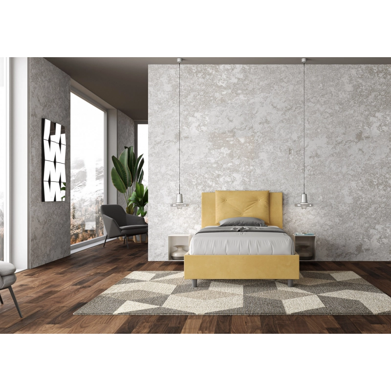 Letto imbottito 1 piazza e mezza 120x200 cm Appia - Contenitore,Microfibra,Ocra