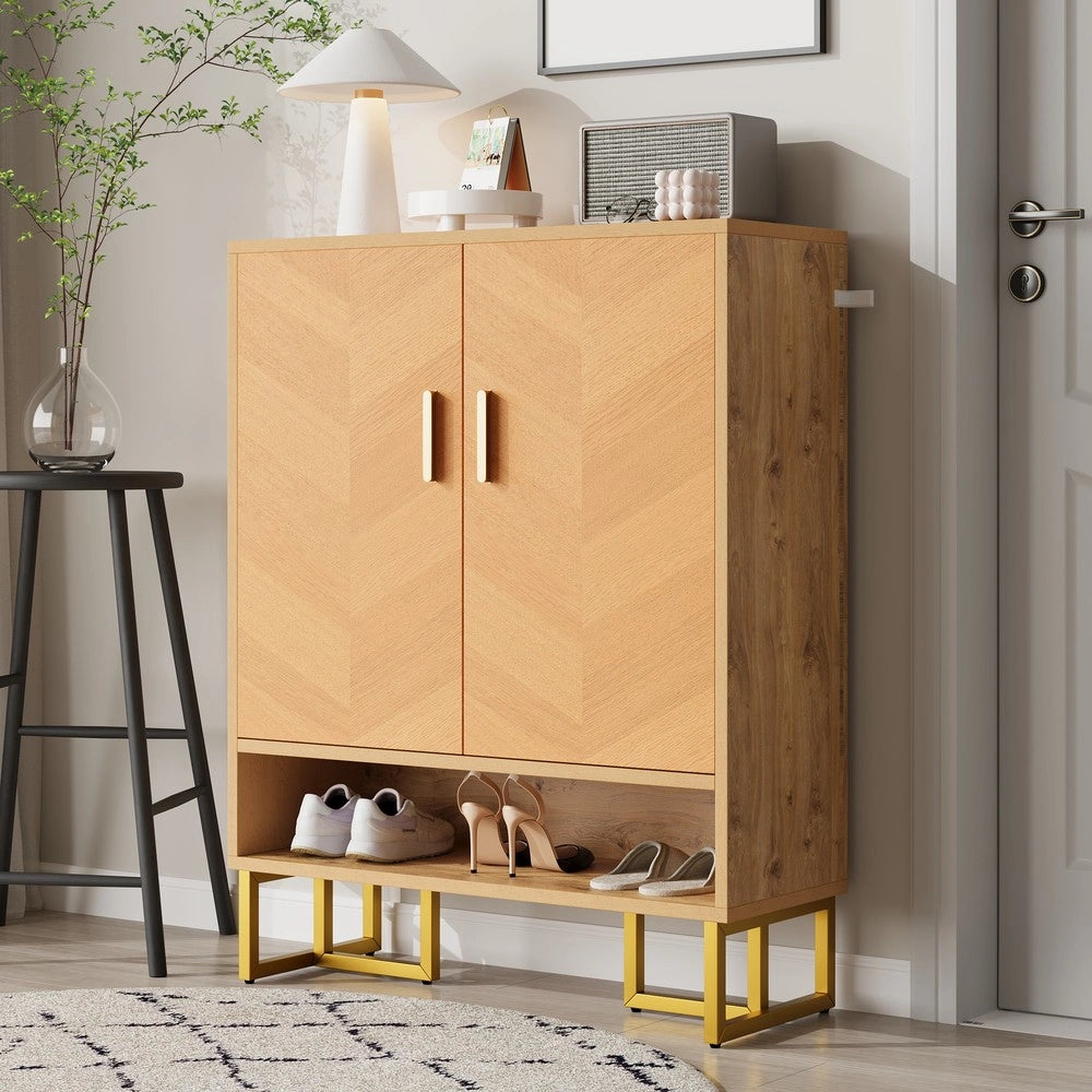 Scarpiera Slim 2 Ante ¨C MINIMAL ¨C Legno con Cornice Metallo Dorato