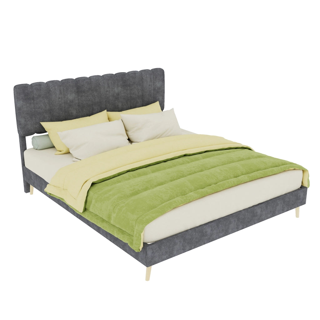 Letto imbottito moderno con testiera morbida, 160x200 cm, grigio