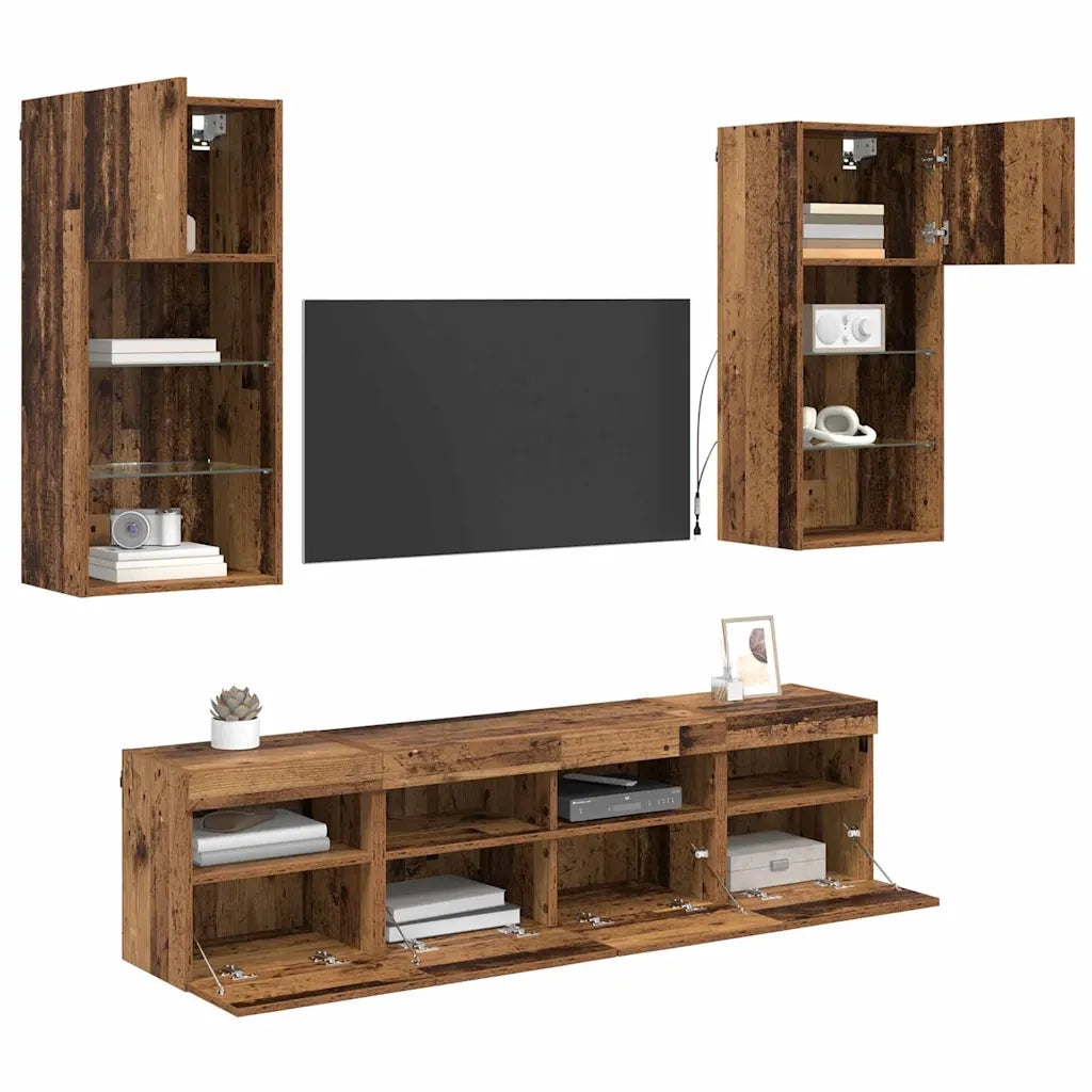 Unit¨¤ a muro per TV con LED 5 pz | Armadietto TV | Mobile Porta TV Legno vecchio