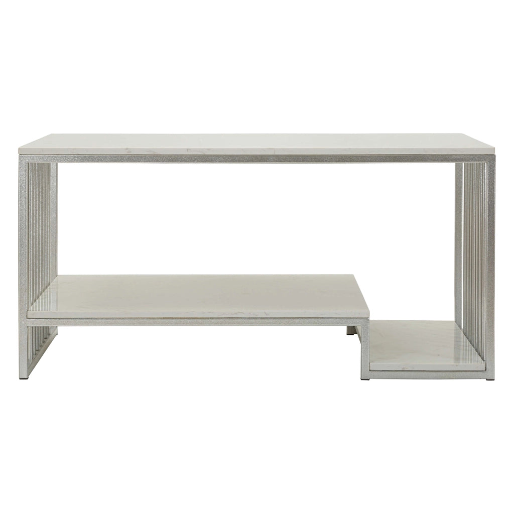 Fafaha, Tavolino da Salotto Forma Rettangolare, 90x45x60h cm Bianco Marmo