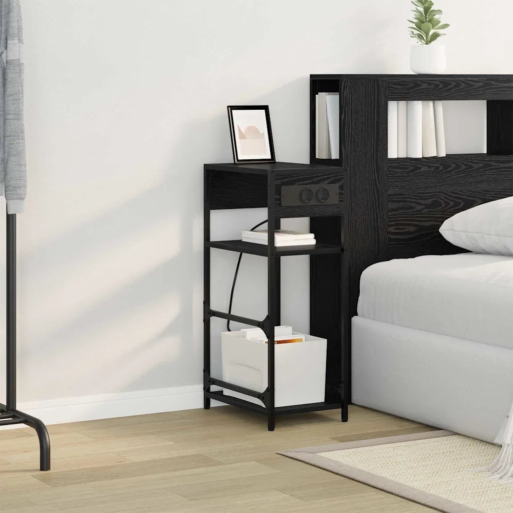 Comodino | Armadio da Notte | Mobiletto da notte Rovere Nero 40 x 27 x 76 cm Legno multistrato